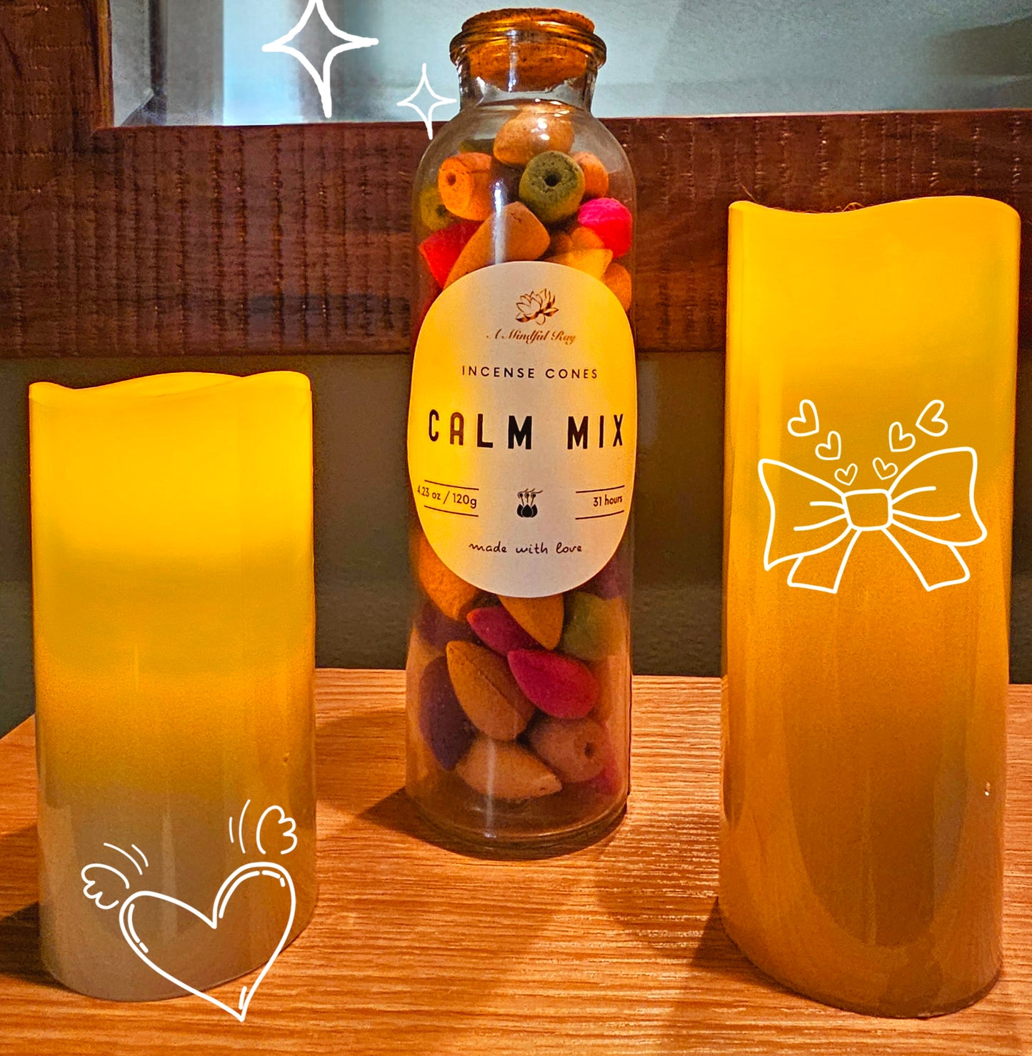 Glass Bottle with Incense Cones - Calm Mix