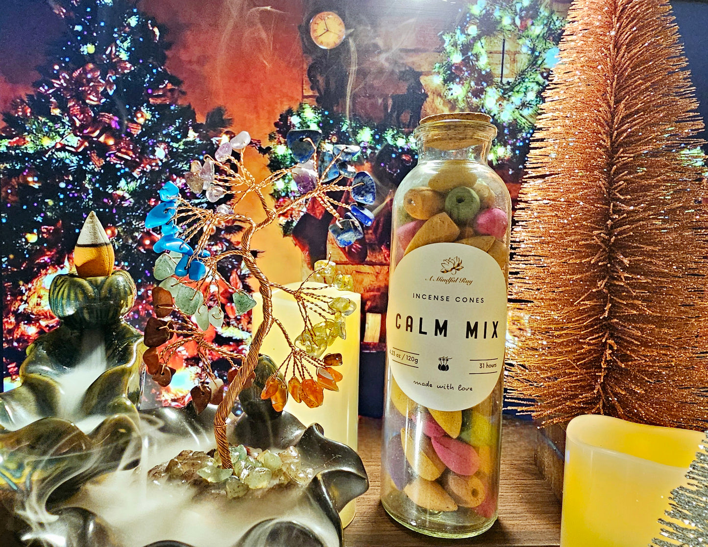 Glass Bottle with Incense Cones - Calm Mix
