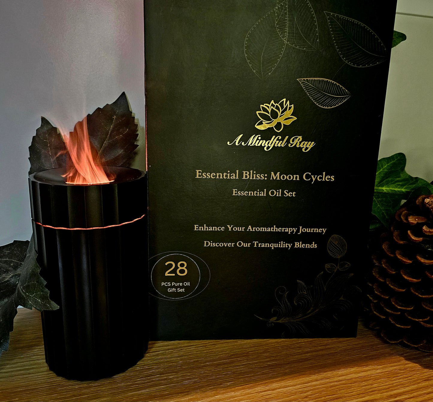 Premium Essential Oil Gift Box, 100% Therapeutic - Recipes for Moon Cycles/Equinox Rituals - Aromatherapy Gift Set for Diffuser, Humidifier, Hair & Skin Care, Air Freshener, Fragrances, Scented DIY Soap & Candles 28x5ml