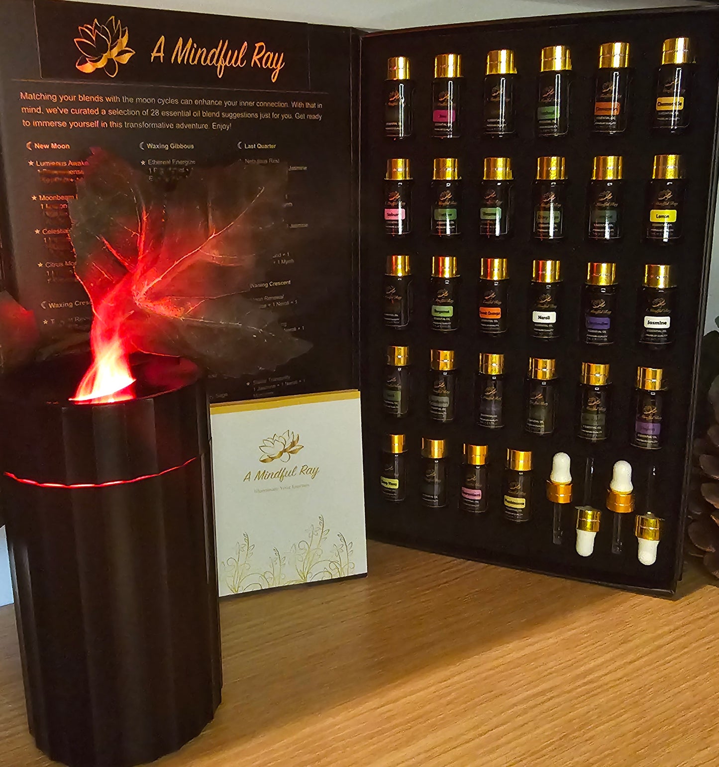 Premium Essential Oil Gift Box, 100% Therapeutic - Recipes for Moon Cycles/Equinox Rituals - Aromatherapy Gift Set for Diffuser, Humidifier, Hair & Skin Care, Air Freshener, Fragrances, Scented DIY Soap & Candles 28x5ml