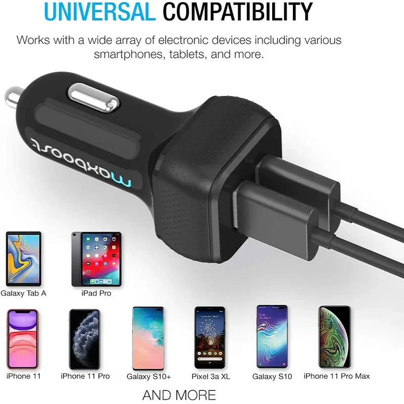 High Speed USB Car Charge - 24W 2-Port, Universal Car Charger, Suitable for Iphone, Ipad, Android Samsung, Tablets