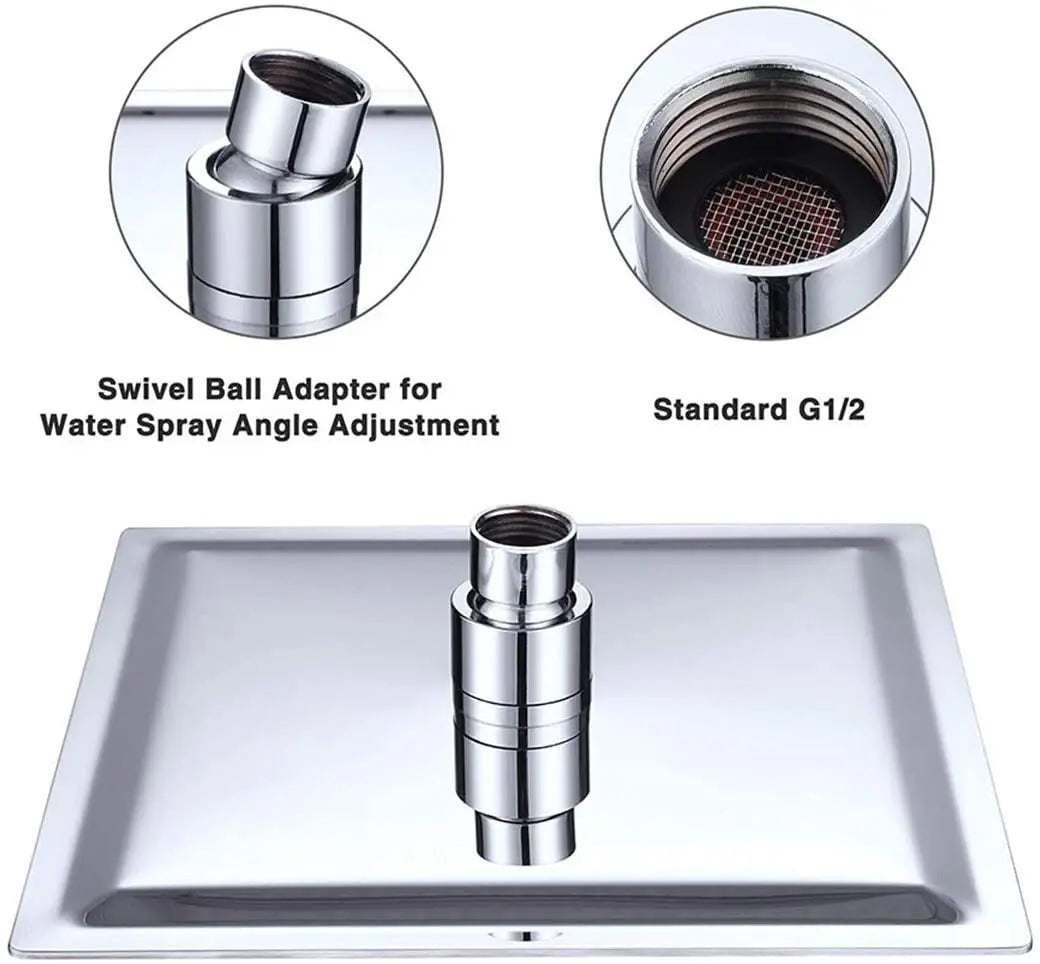 Stainless Steel Bathroom Shower Head - 10 Inch Ultra-Thin Top Rainfall, Adjustable Square - Colors: Black Matte, Chrome, Brushed Gold, Brushed Nickel