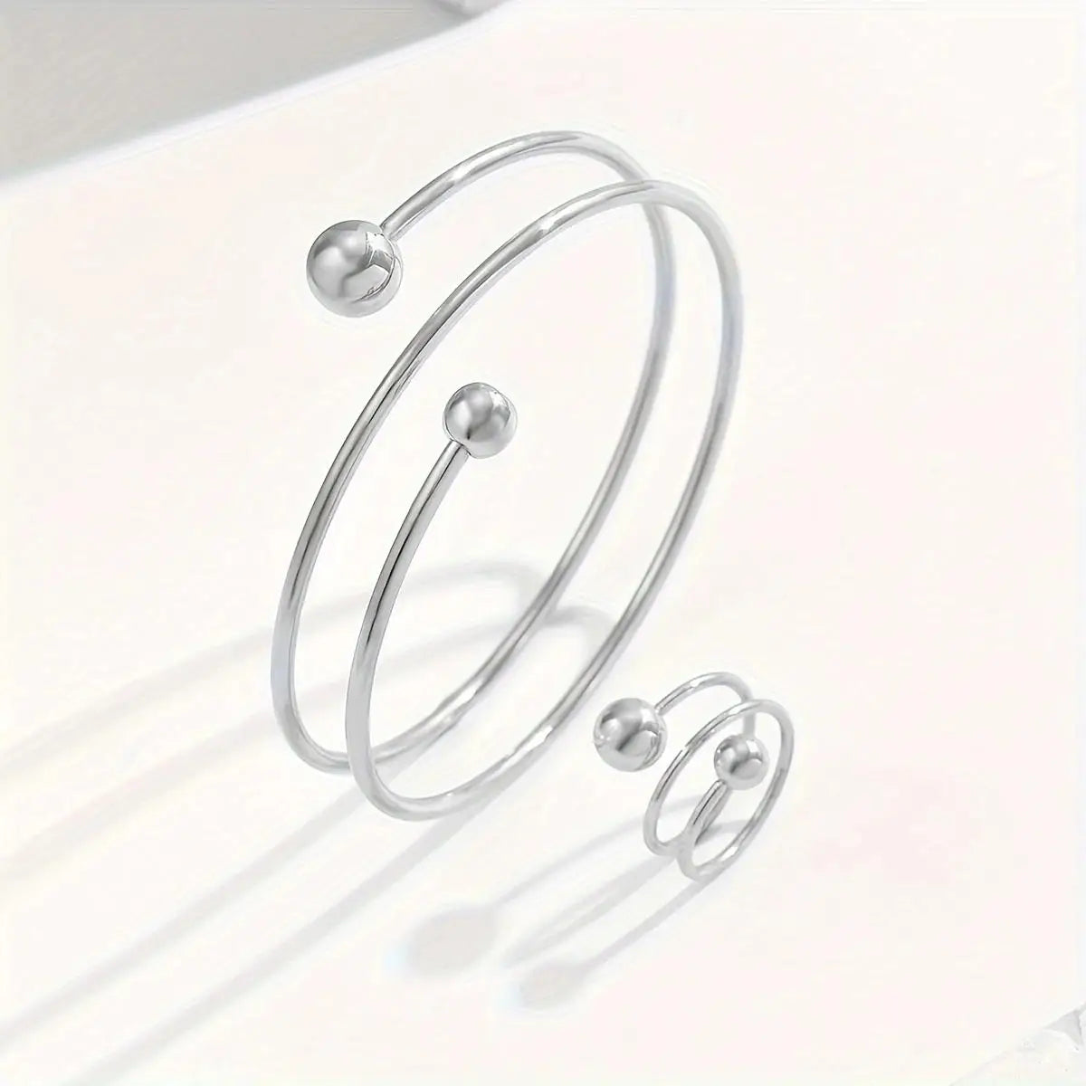 14K Gold Plated Minimalist Bangle and Ring Set