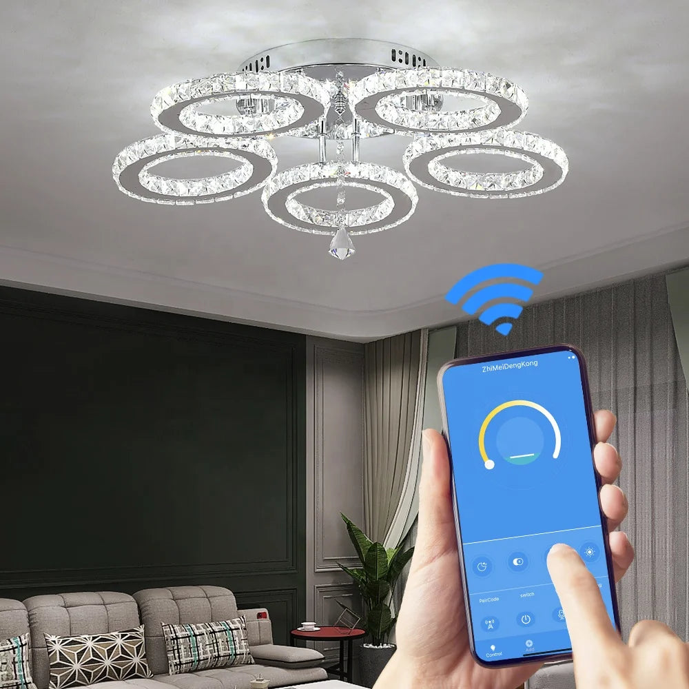 Elegant Crystal Lamp - Remote Control Led, Color Changeable, Smart Ceiling Light for Home, 3000K-6000K
