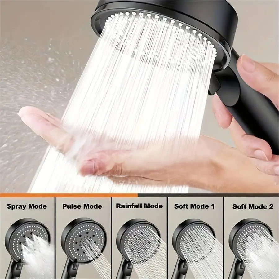 Pressurized Black Shower Head - Handheld Bathroom Shower Head, Adjustable Water Shower Head, 3 Hole-free Fixed Shower Holder