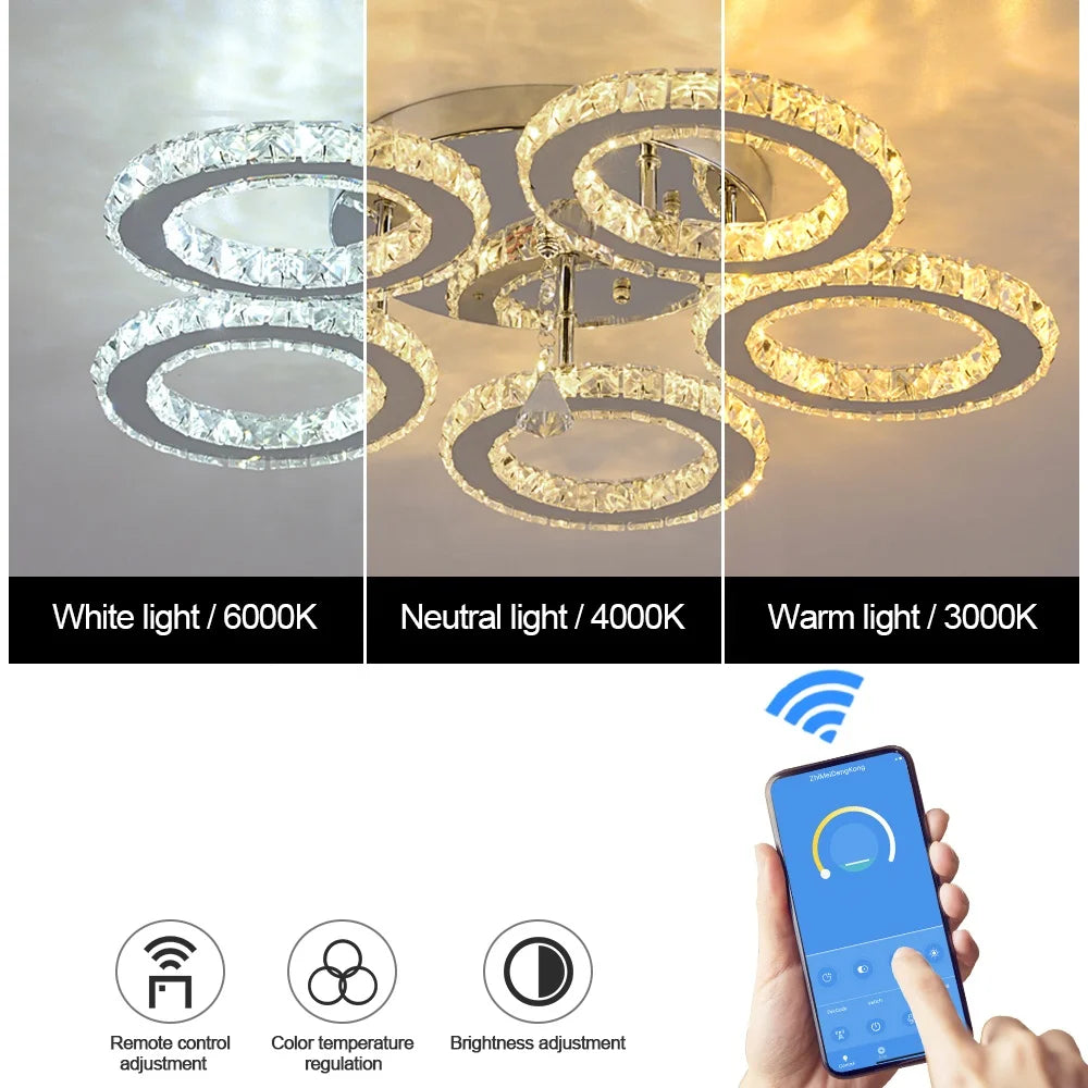 Elegant Crystal Lamp - Remote Control Led, Color Changeable, Smart Ceiling Light for Home, 3000K-6000K