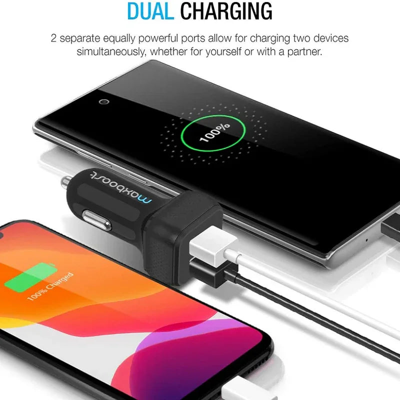 High Speed USB Car Charge - 24W 2-Port, Universal Car Charger, Suitable for Iphone, Ipad, Android Samsung, Tablets