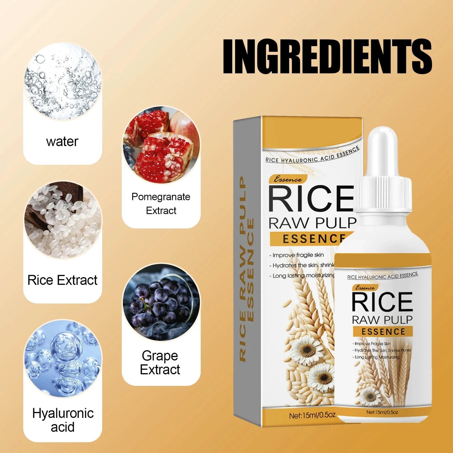 Rice Hyaluronic Acid Essence - For Dark Spots, Moisturizing, Hydrating, Brightening, Facial Essence