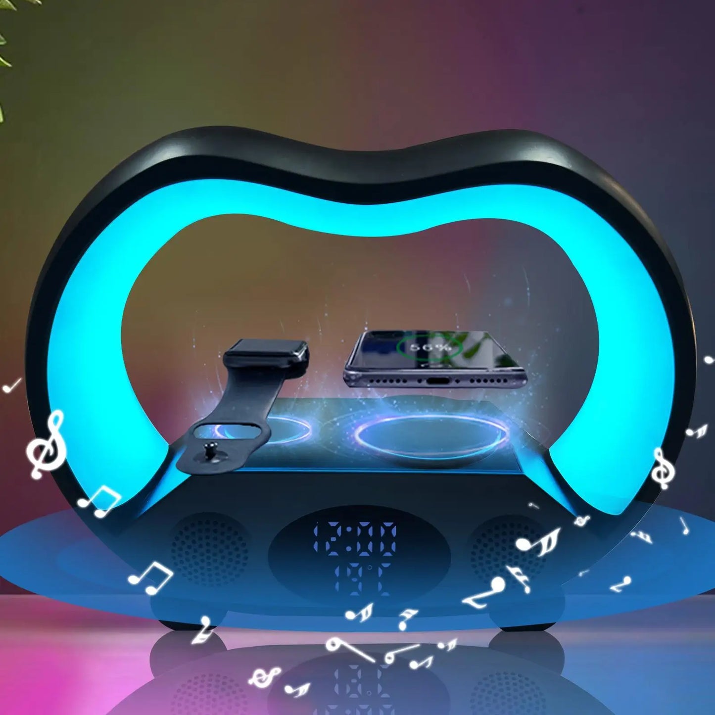 6 in 1 Wireless Charging Night Light, Wireless Speaker, 15W Wireless Charging Atmosphere Light, Home, Bedroom, Gift