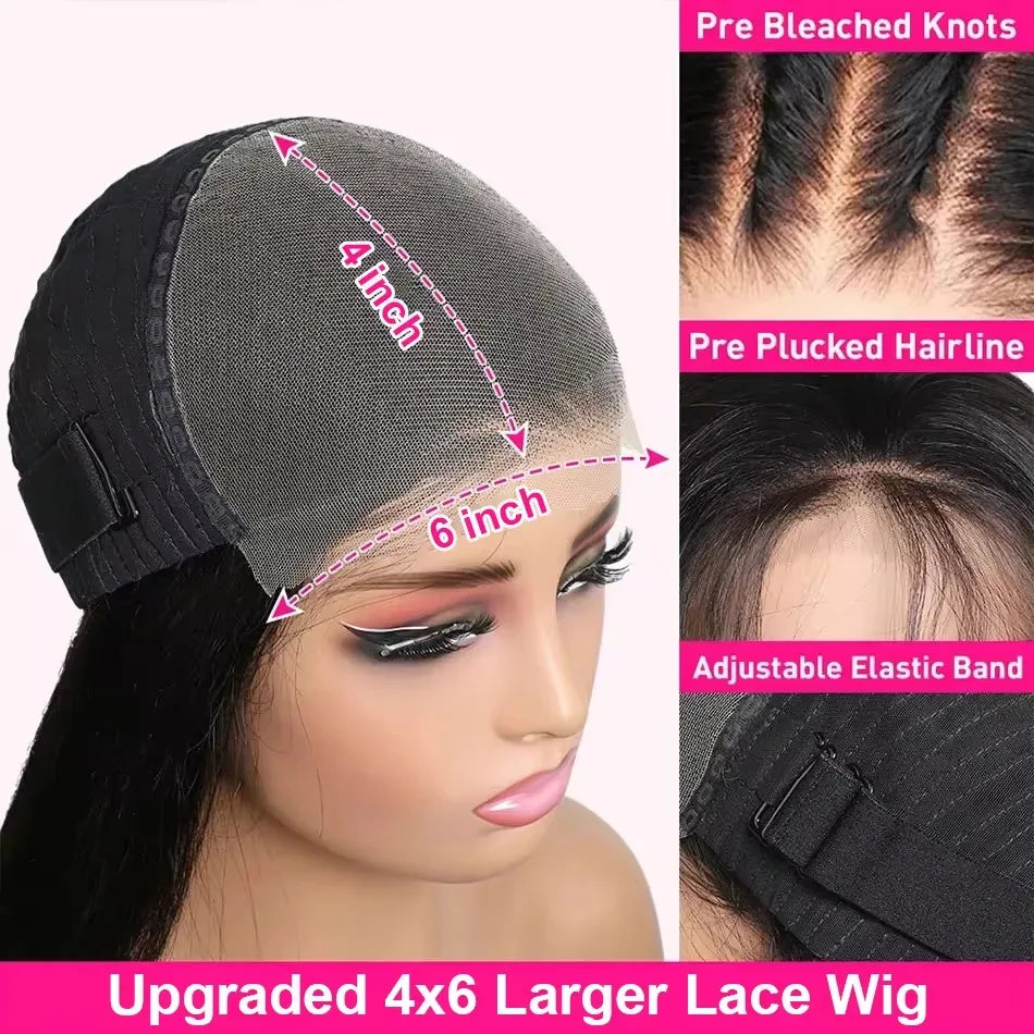 Virgin Human Hair Wig - For Black Women, Transparent Lace Front Pre-Plucked Bleached Knots, 6x4 200% Density