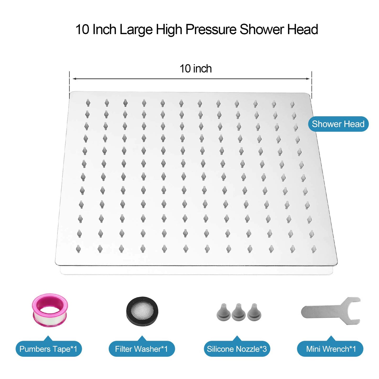 Stainless Steel Bathroom Shower Head - 10 Inch Ultra-Thin Top Rainfall, Adjustable Square - Colors: Black Matte, Chrome, Brushed Gold, Brushed Nickel