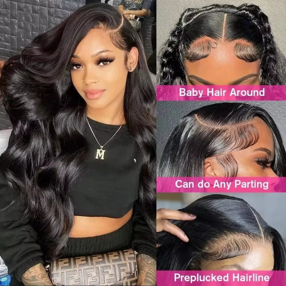 Virgin Human Hair Wig - For Black Women, Transparent Lace Front Pre-Plucked Bleached Knots, 6x4 200% Density