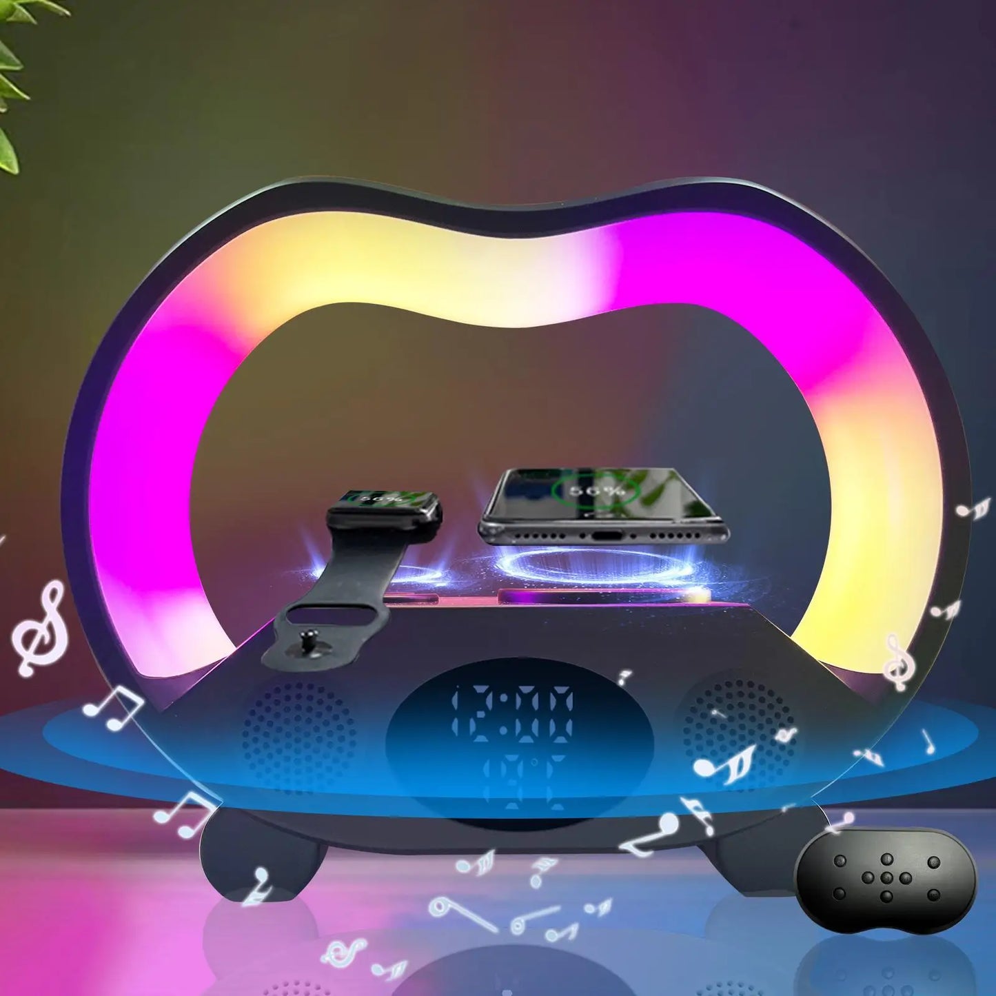 6 in 1 Wireless Charging Night Light, Wireless Speaker, 15W Wireless Charging Atmosphere Light, Home, Bedroom, Gift