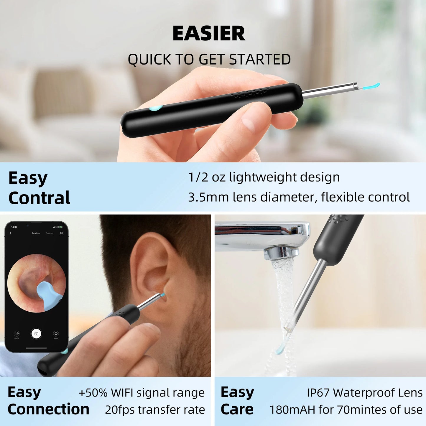 Wireless Electric Ear Wax Remover, Earwax Removal Tool Visual Ear Scope Cleaner Camera Hand Target