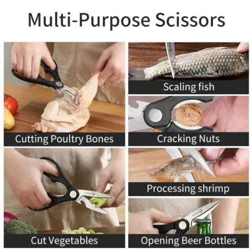 2Pcs Chef Knife Set with Ergonomic Handles & Kitchen Shears - Stainless Steel, Perfect for Various Cooking Needs
