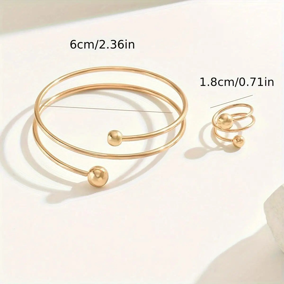 14K Gold Plated Minimalist Bangle and Ring Set