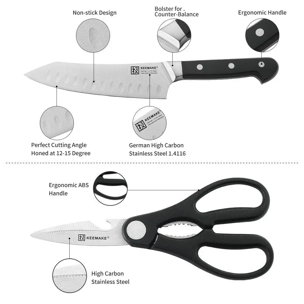 2Pcs Chef Knife Set with Ergonomic Handles & Kitchen Shears - Stainless Steel, Perfect for Various Cooking Needs