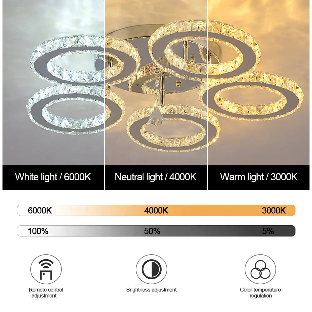 Elegant Crystal Lamp - Remote Control Led, Color Changeable, Smart Ceiling Light for Home, 3000K-6000K