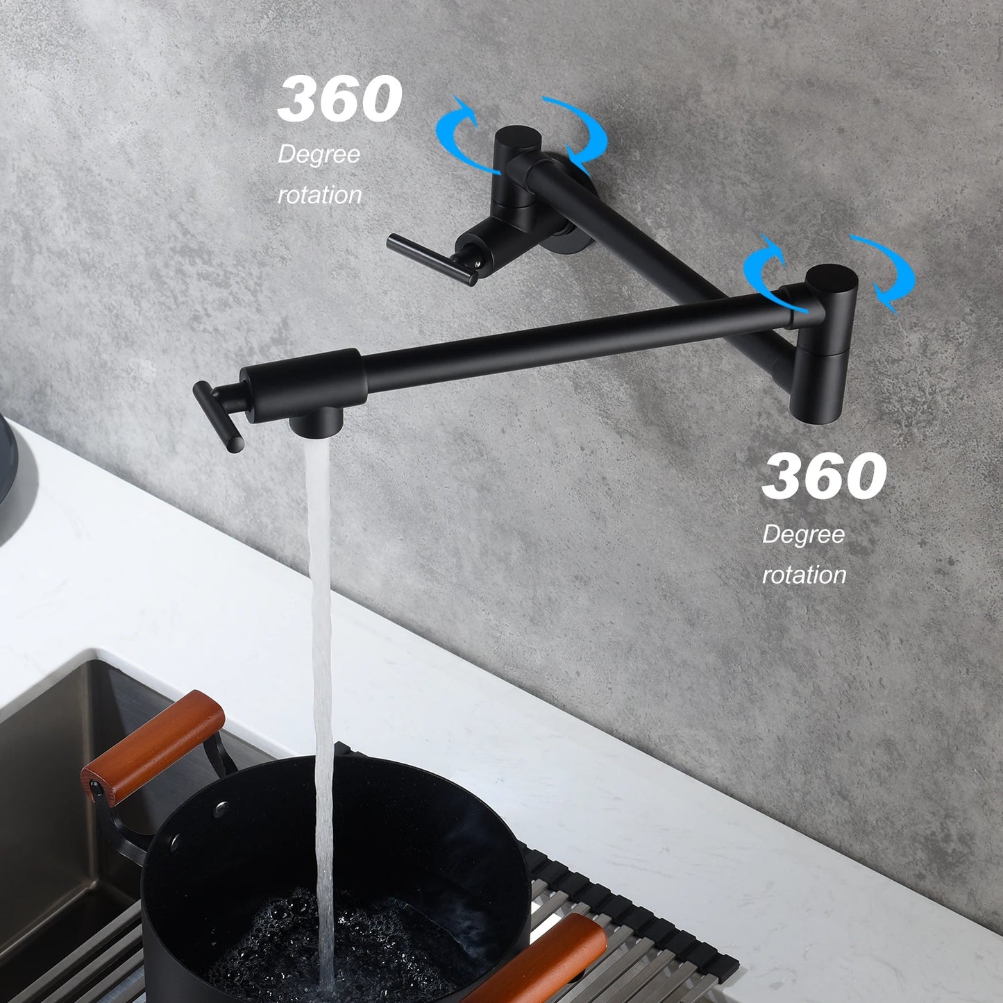 Modern Single-Handle Antique Brass Kitchen Faucet Folded Pot Filler with Solid Ceramic Valve Core Single-Hole Mounting
