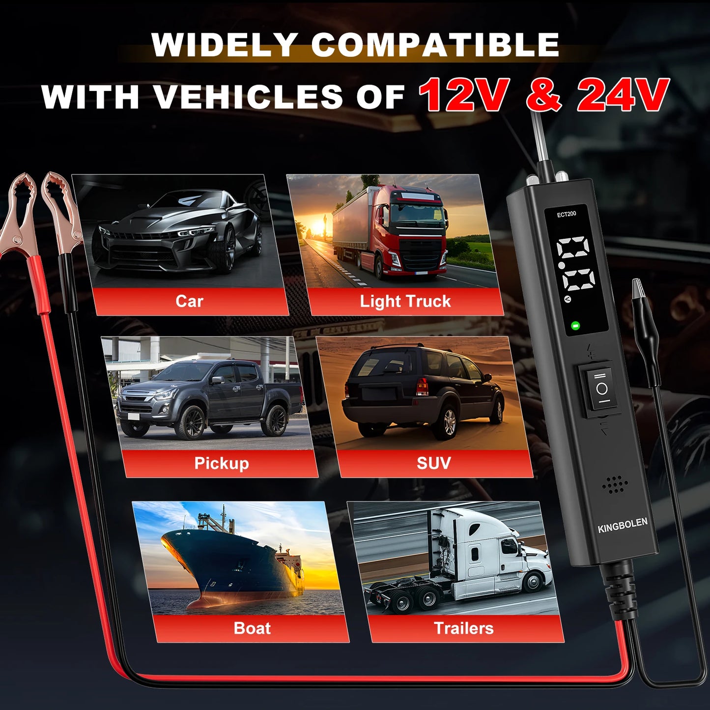 Car Battery Tester - 8V-32V, Automotive Power Probe Kit, Electrical System Test