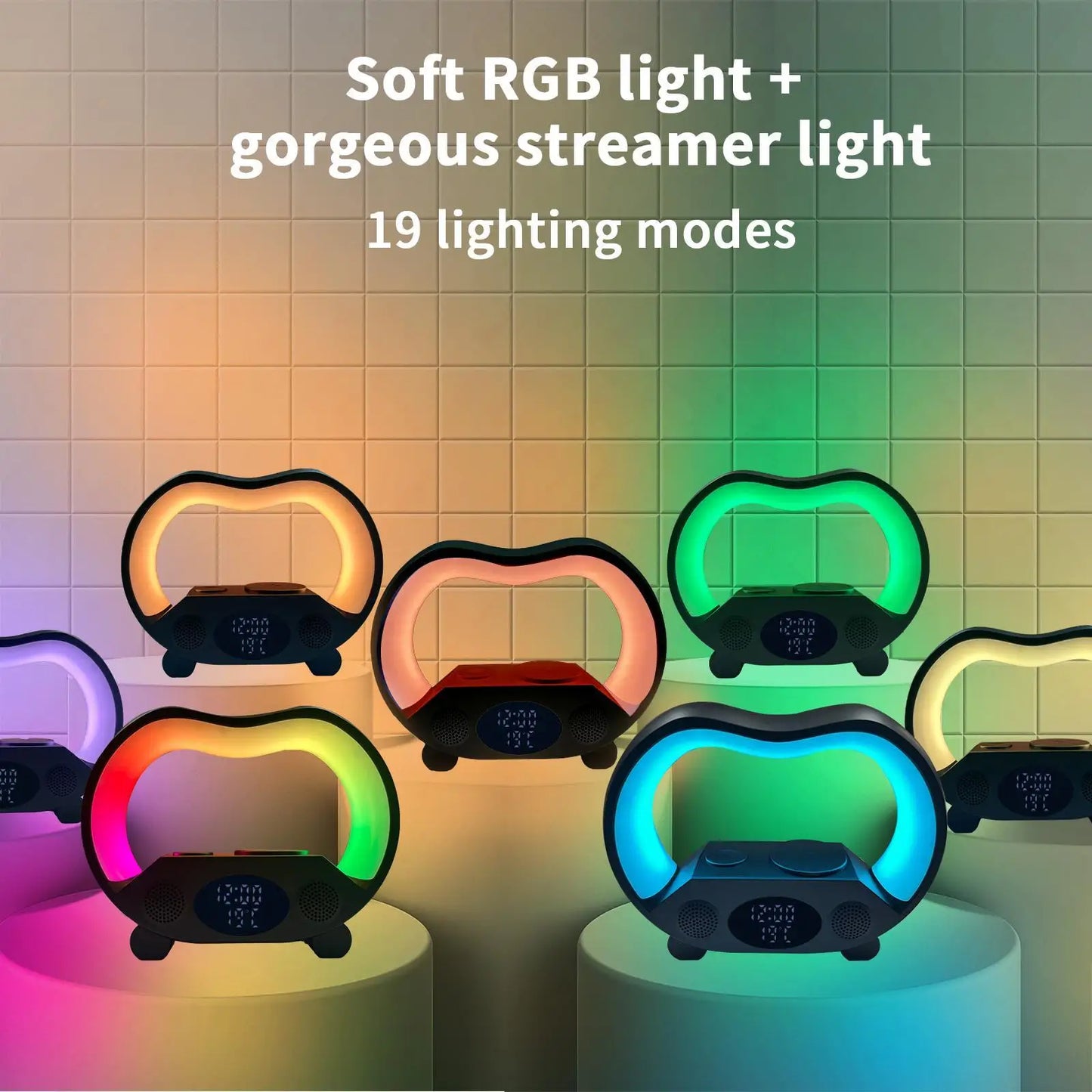 6 in 1 Wireless Charging Night Light, Wireless Speaker, 15W Wireless Charging Atmosphere Light, Home, Bedroom, Gift