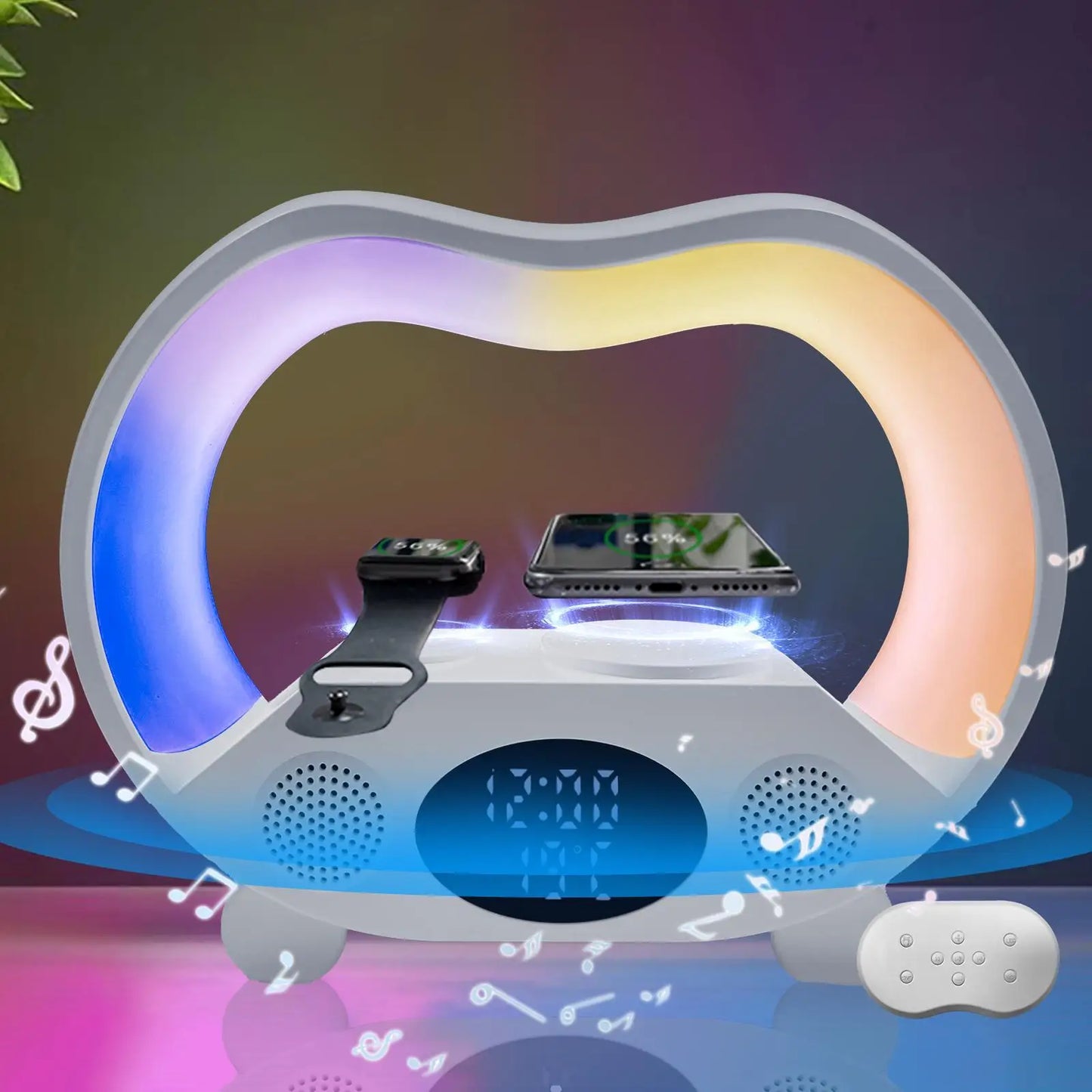 6 in 1 Wireless Charging Night Light, Wireless Speaker, 15W Wireless Charging Atmosphere Light, Home, Bedroom, Gift