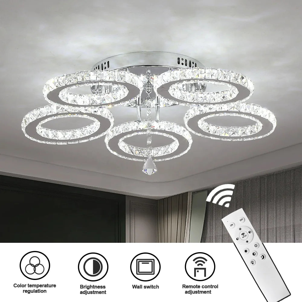 Elegant Crystal Lamp - Remote Control Led, Color Changeable, Smart Ceiling Light for Home, 3000K-6000K