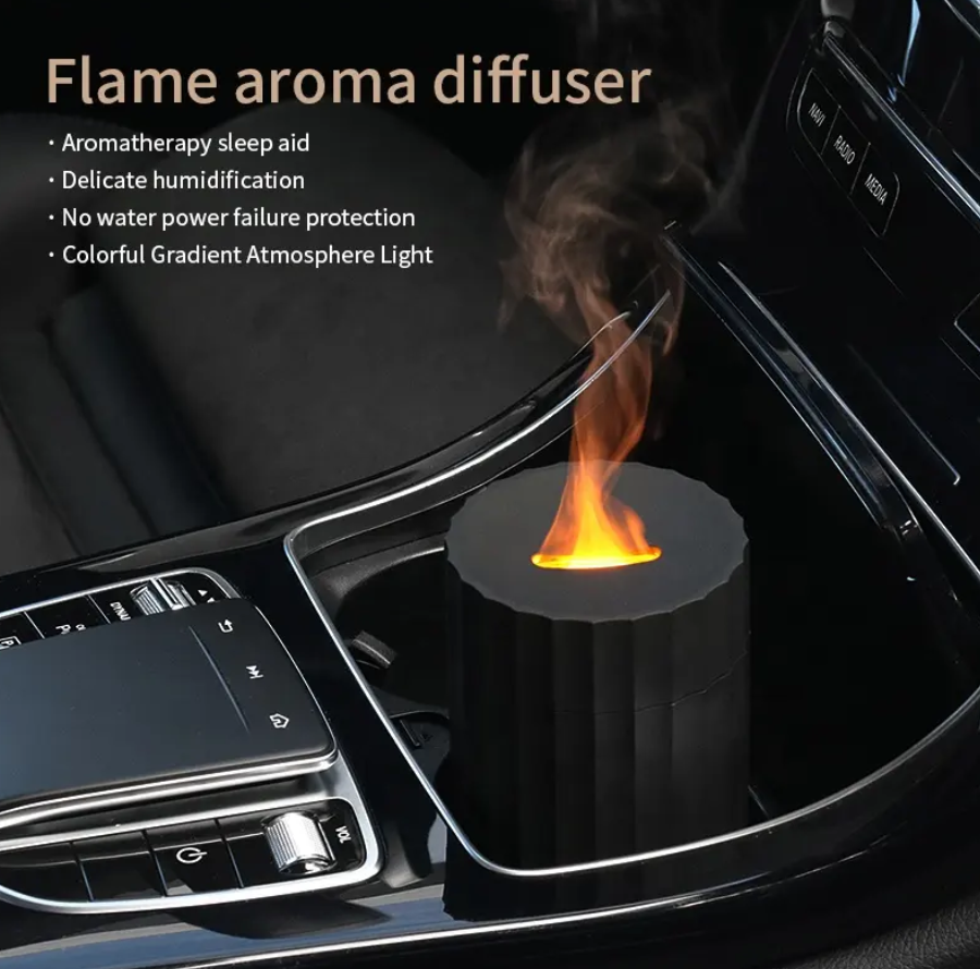 Silent Portable Flame Aromatherapy Diffuser, 9 colors/3 settings, Calming/Relaxing, Car Multicolor Fire Led Ultrasonic Cool Mist Essential Oils Flame Humidifier, Night Lamp/Travel Oil Diffuser, Diffusion Range 500sq ft w/ Timer/Auto Off Protection