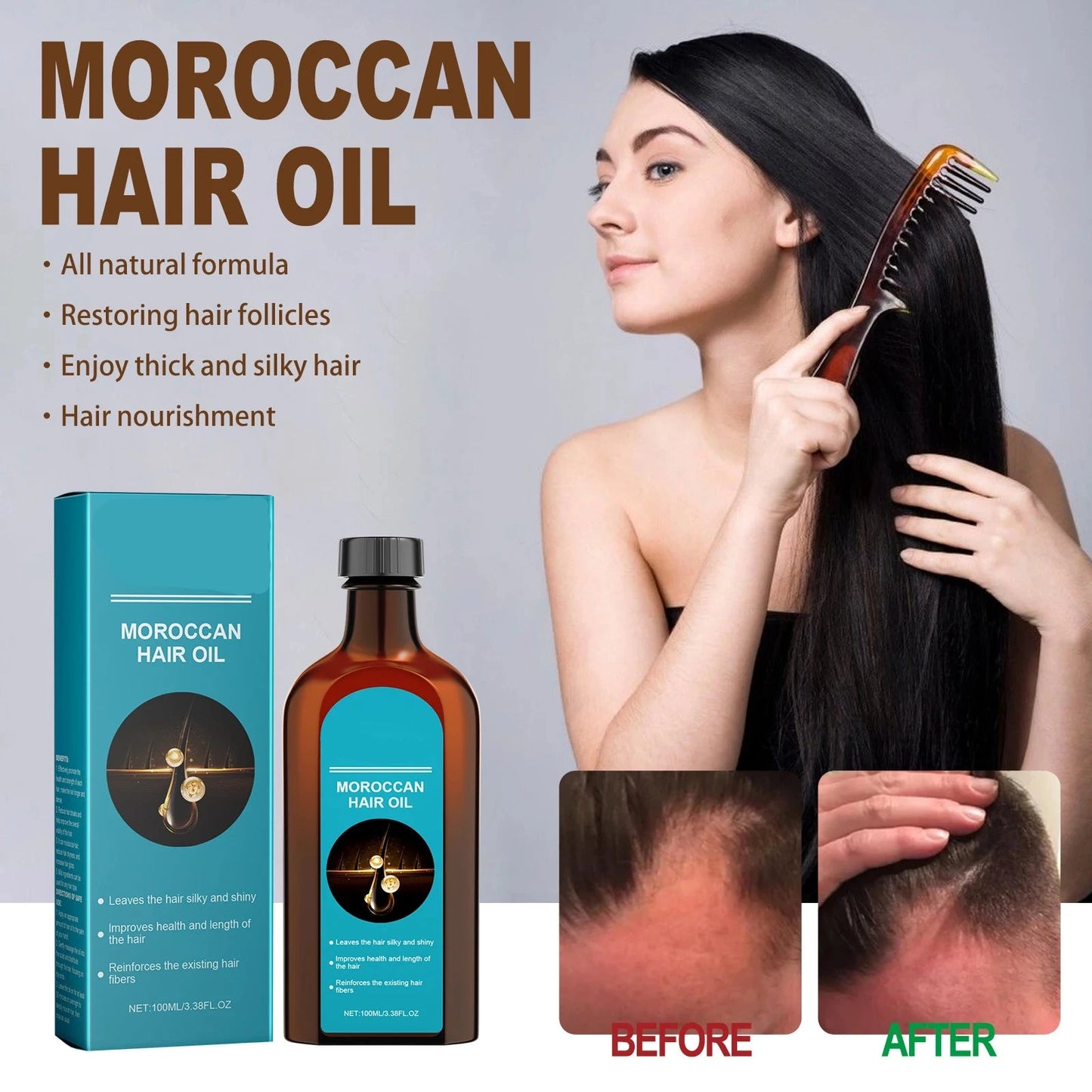 Premium Moroccan Hair Oil - Leave-In Hair Care Serum, For Split Ends And Dry Hair Without Greasy Feel