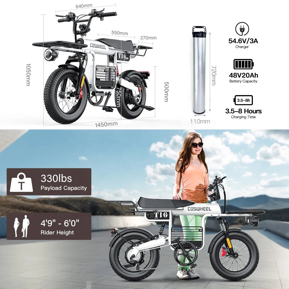 Electric Bike - Sturdy Electric City & Mountain Bike, Up to 330lbs - COSWHEEL T16