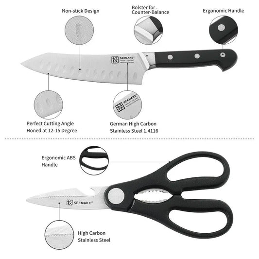 2Pcs Chef Knife Set with Ergonomic Handles & Kitchen Shears - Stainless Steel, Perfect for Various Cooking Needs