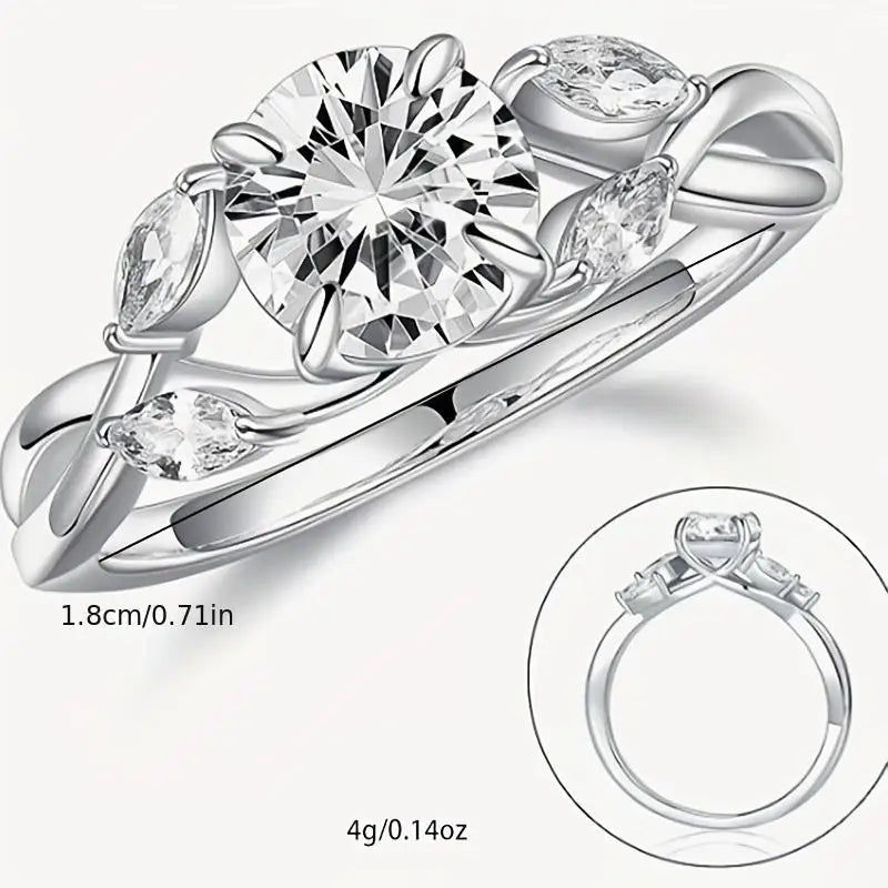 Elegant Women's Ring - Willow Leaf Moissanite, 1.2ct D Color VVS1 Clarity, Engagement Ring, Beautiful Gift, 925 Sterling Silver